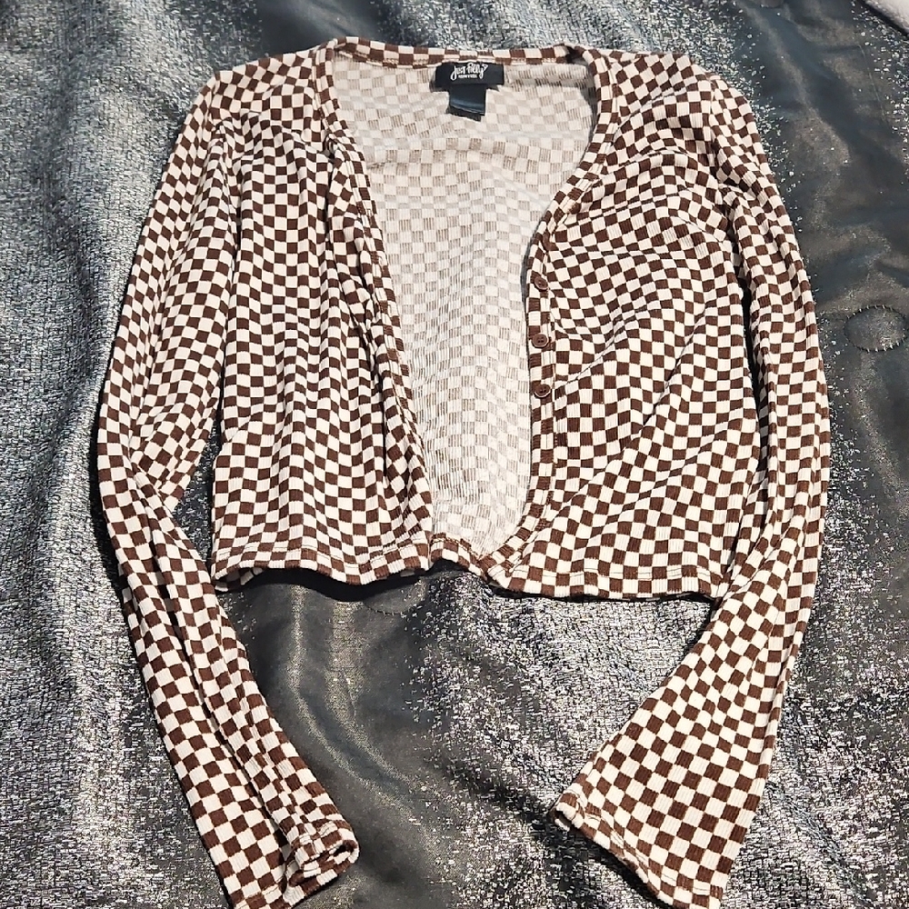 SHEIN Brown and White Blazer with Classic Checkered Design